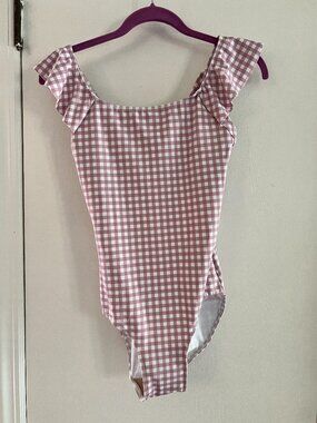 Élevé Pink Gingham Flutter Sleeve Leotard Size L – Worn Once